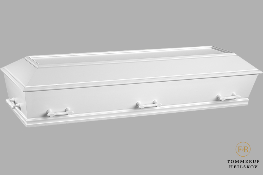 Billede af hvid trækiste. Bedemand Sara Savannah fra Merkaba-bedemand