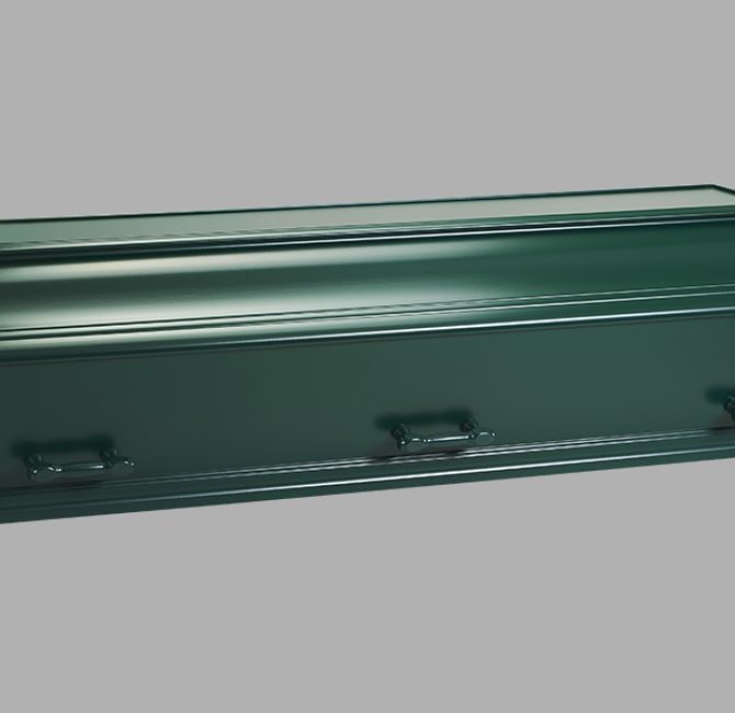 Billede af mosgrøn bisættelseskiste. Bedemand Sara Savannah fra Merkaba-bedemand